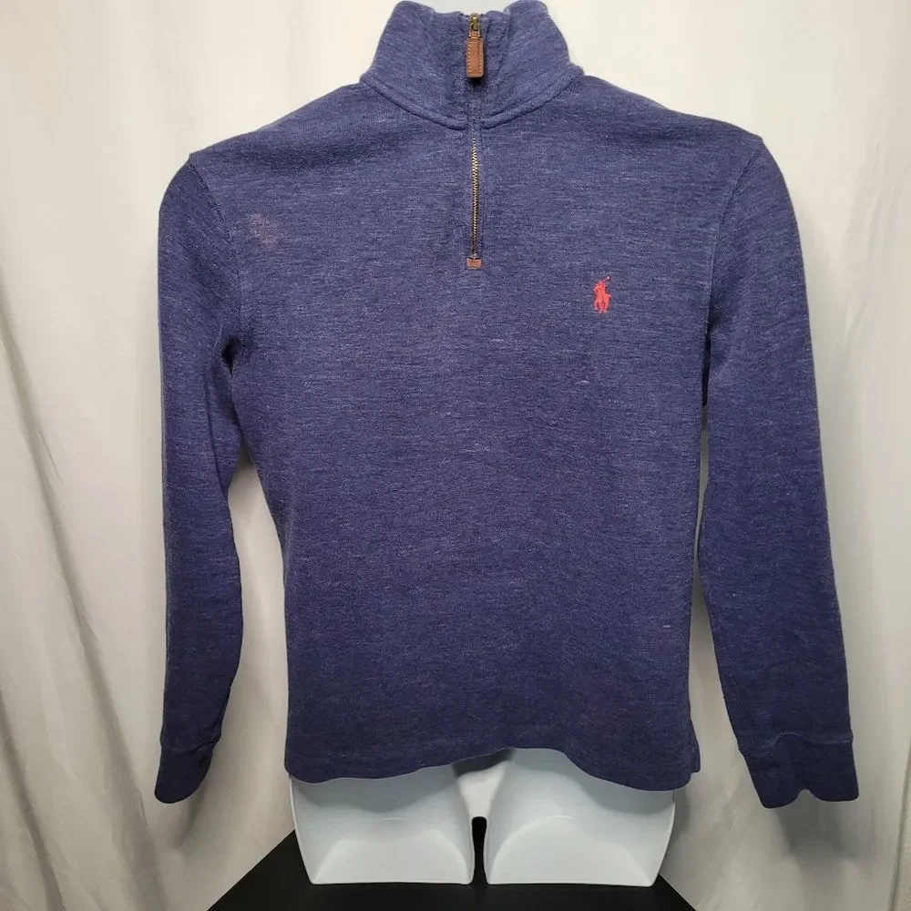 POLO Ralph Lauren Blue With Red Logo Long Sleeve V Neck Zip Up Sweater Pullover - Picture 5 of 11